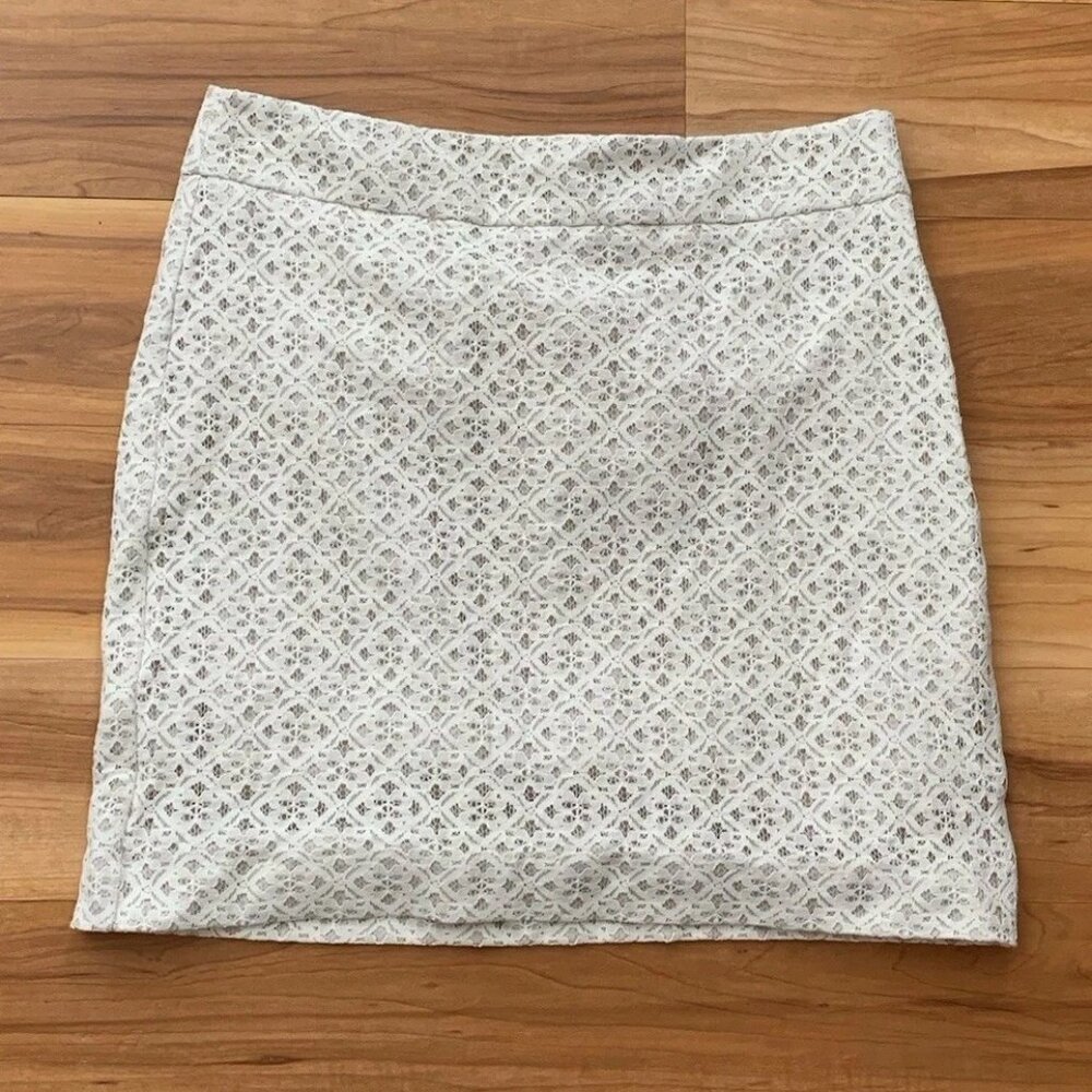 Ann Taylor LOFT Womens Ivory Lace Overlay Side Zipper Career Skirt Size 6P